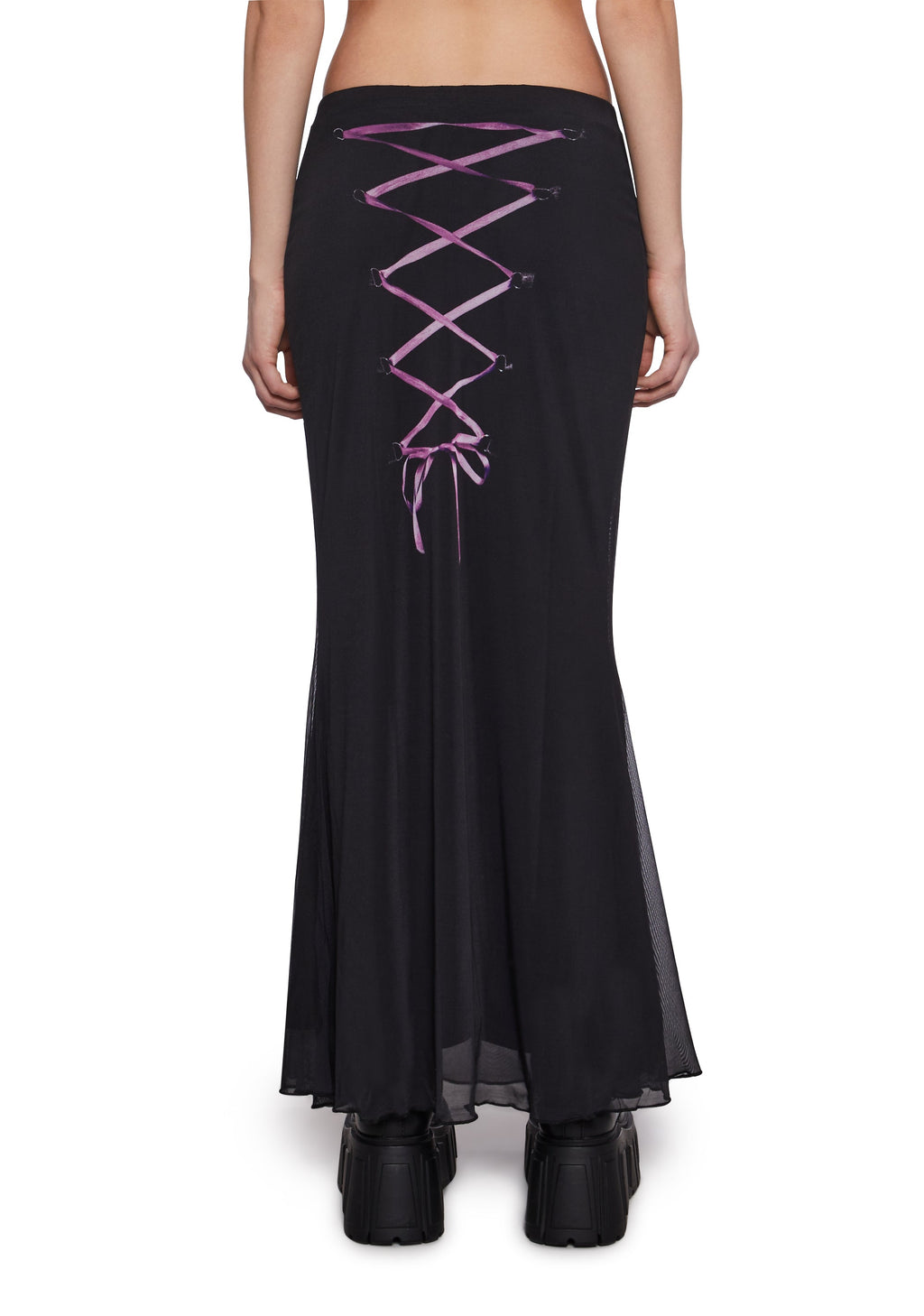 Corset Print Mesh Maxi Skirt