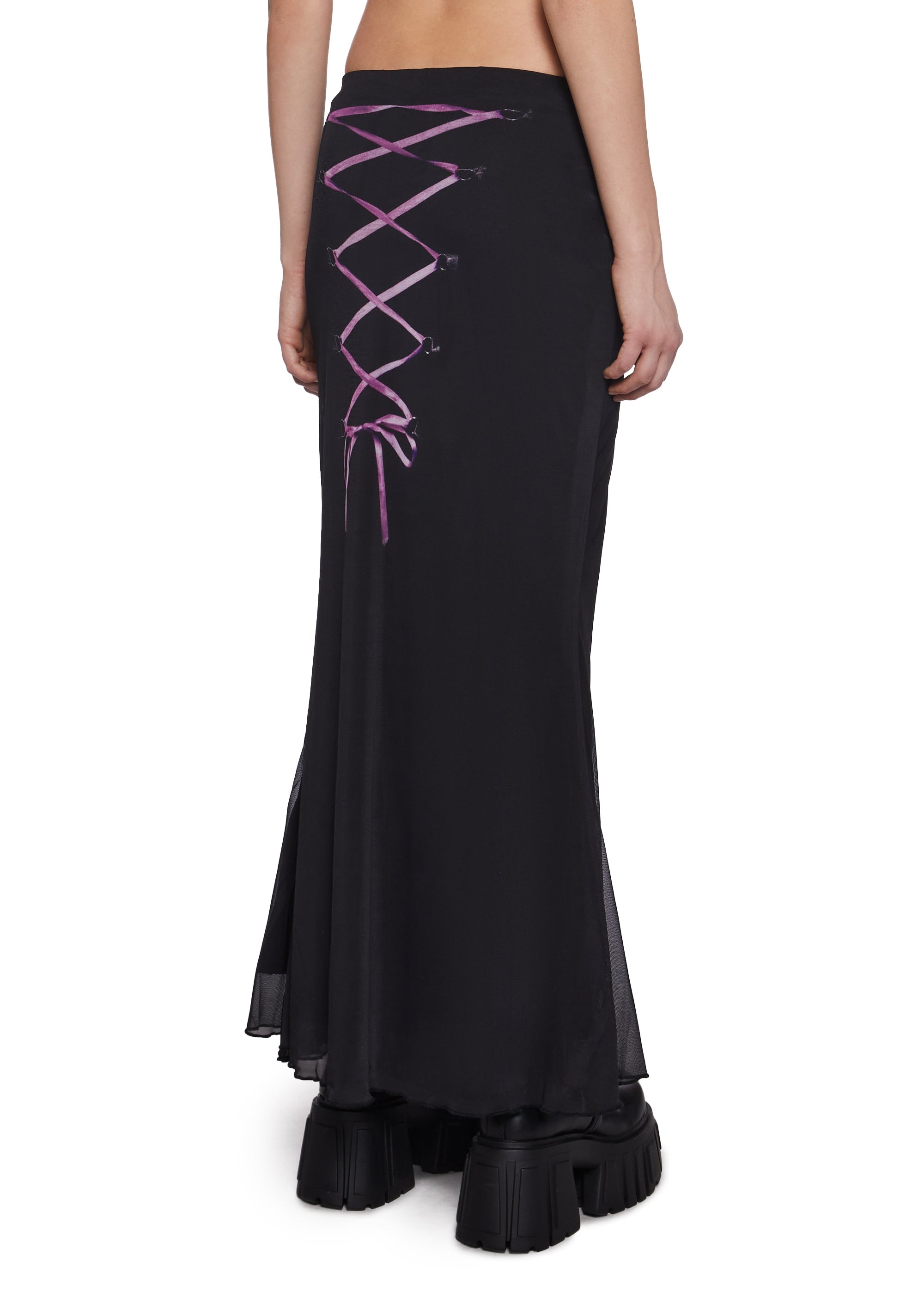Corset Print Mesh Maxi Skirt