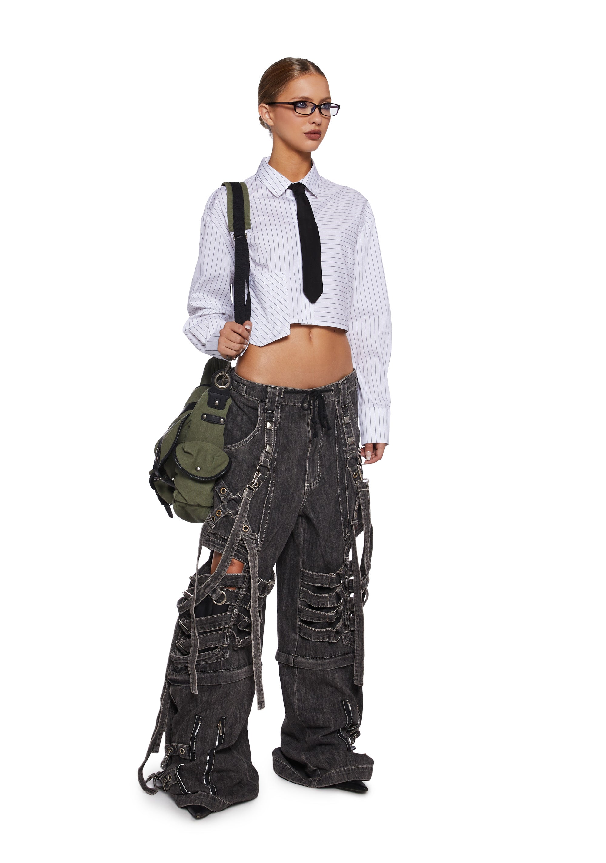 Super Cut Out Wide Leg Pants - Black