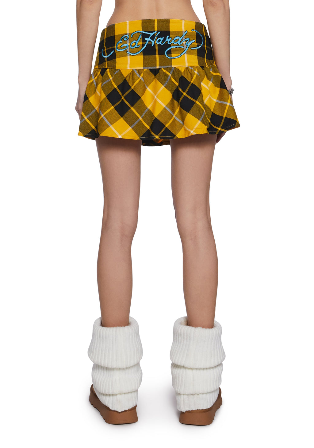 True Eagle Plaid Flare Miniskirt