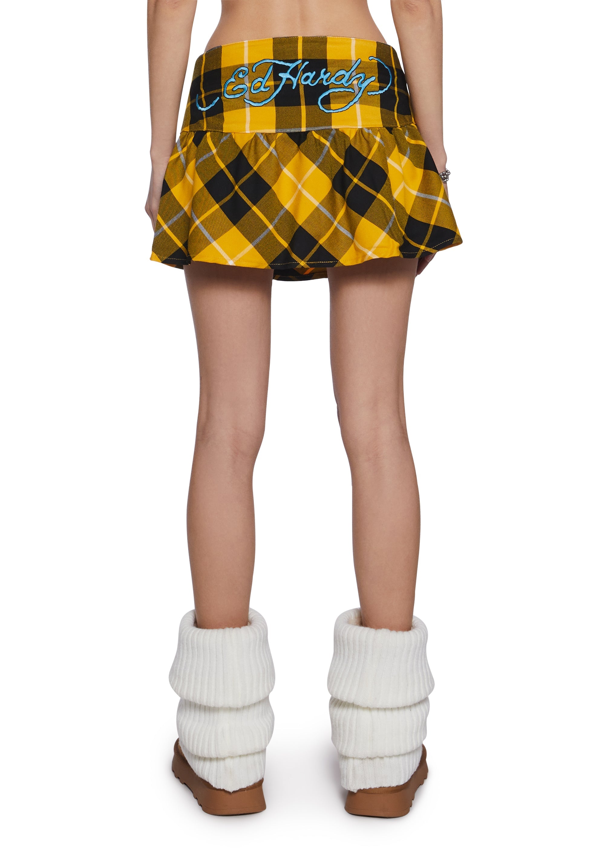 True Eagle Plaid Flare Miniskirt