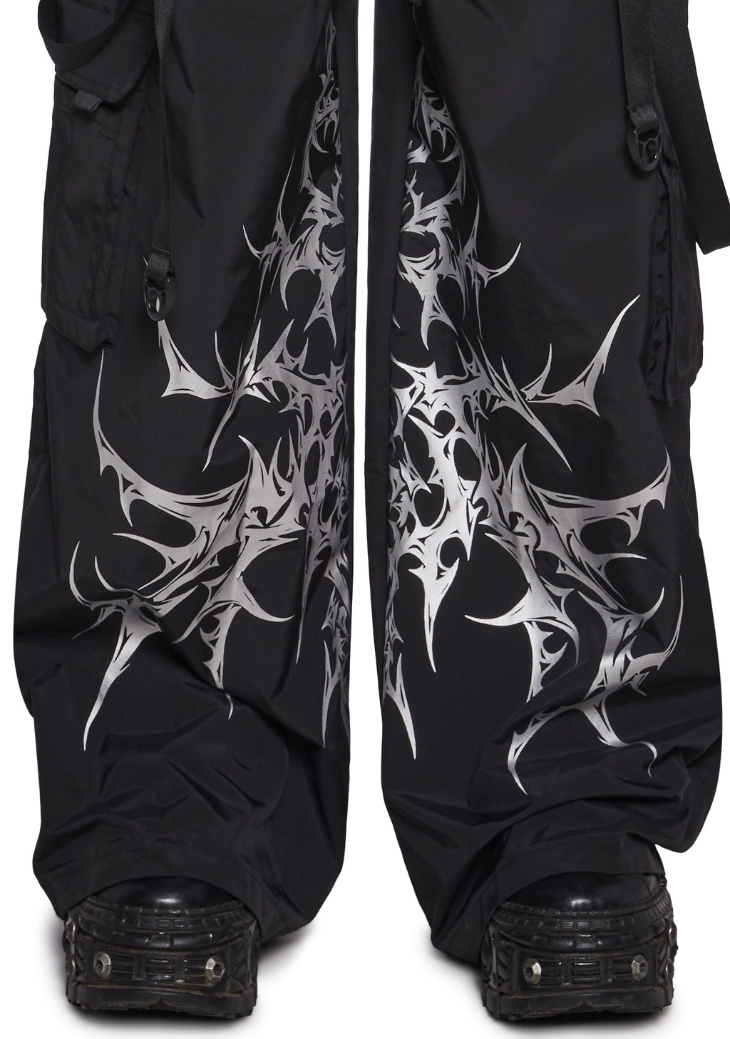 Cyber Noir Wide Leg Cargo Pants