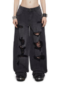 Sinful Attitude Wide Leg Jeans - Distressed Grey