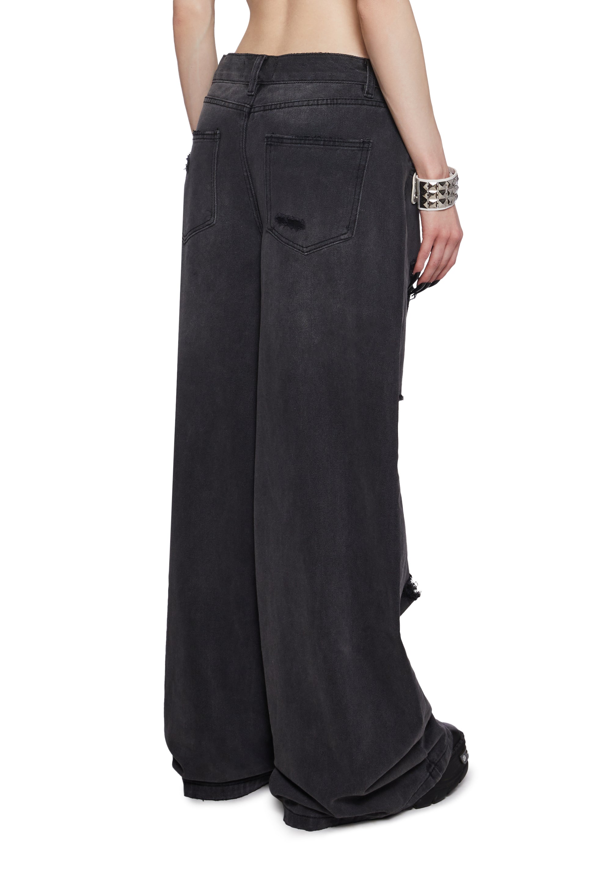 Sinful Attitude Wide Leg Jeans - Distressed Grey
