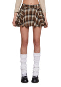 Academic Attitude Plaid Mini Skirt - Brown